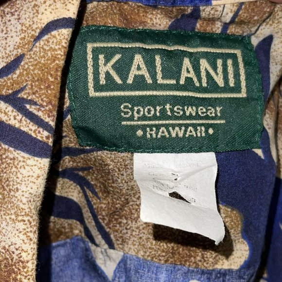 Kalani Sportswear Vintage Hawaiian Shirt Mens XL Blue Floral Tiki Aloha Vacation - Picture 9 of 10